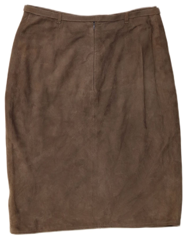 Vintage Womens Suede Skirt IT 44 Medium W26  Khaki Leather