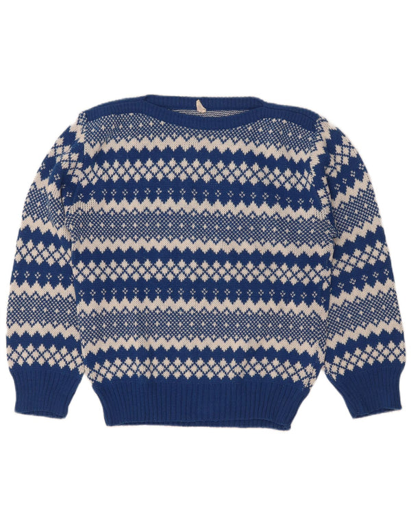 Vintage Womens Boat Neck Jumper Sweater UK 12 Medium Blue Fair Isle