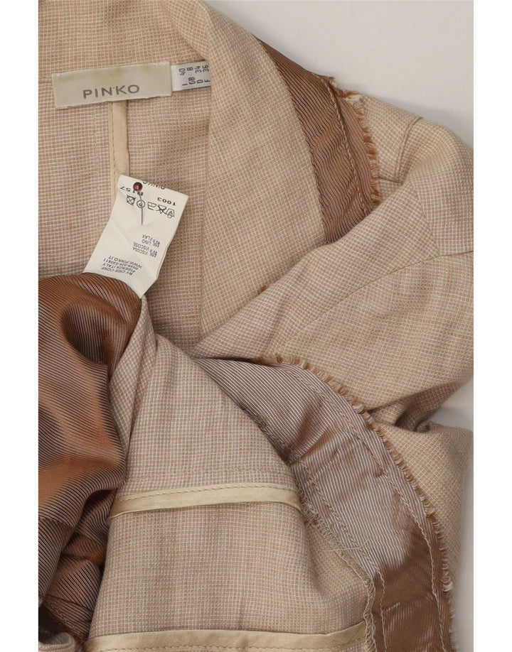Pinko Womens 3 Button Blazer Jacket UK 8 Small Beige Cotton