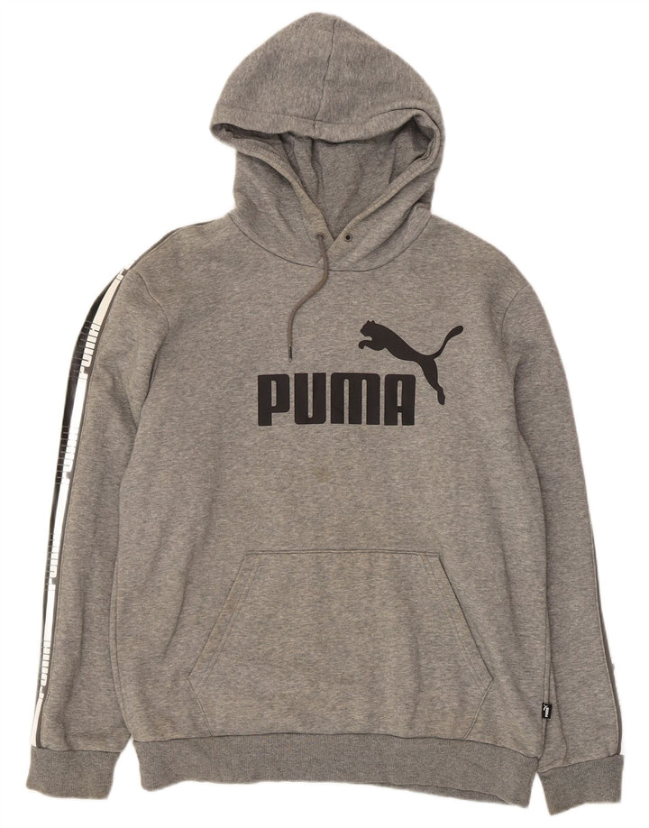 PUMA Mens Graphic Hoodie Jumper Medium Grey Cotton