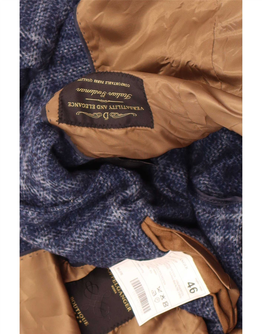 Vintage Mens Overcoat IT 46 Small Navy Blue Check Polyester