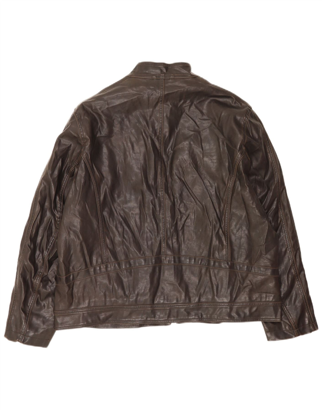 BKE Mens Faux Leather Jacket UK 44 2XL Brown Polyvinyl