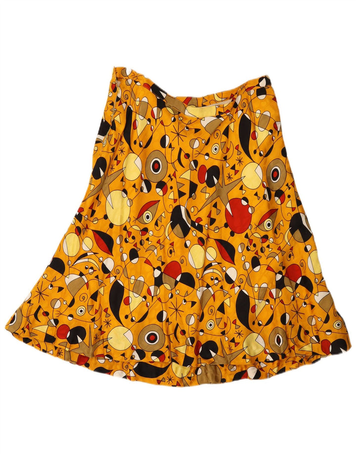 Vintage Womens Abstract Pattern A-Line Skirt W32 Large Yellow