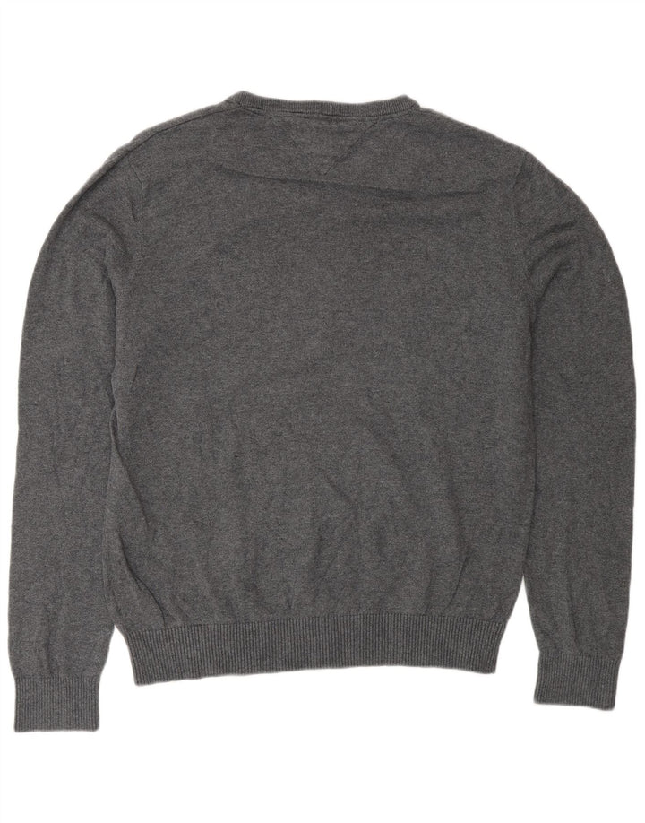 Tommy Hilfiger Mens V-Neck Jumper Sweater Medium Grey Argyle/Diamond Cotton