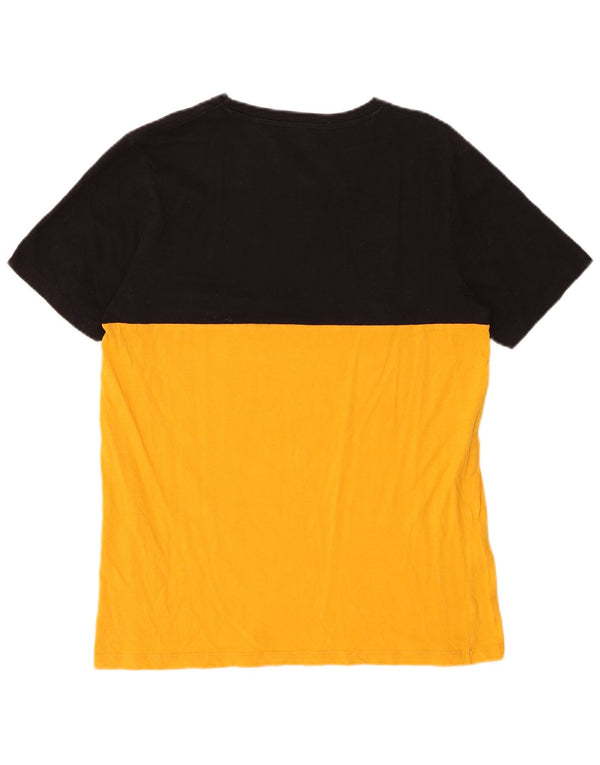 JACK & JONES Mens Graphic T-Shirt Top Large Yellow Colourblock Cotton