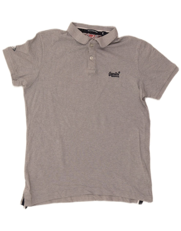 Superdry Mens The Classic Polo Shirt Large Grey Flecked Cotton
