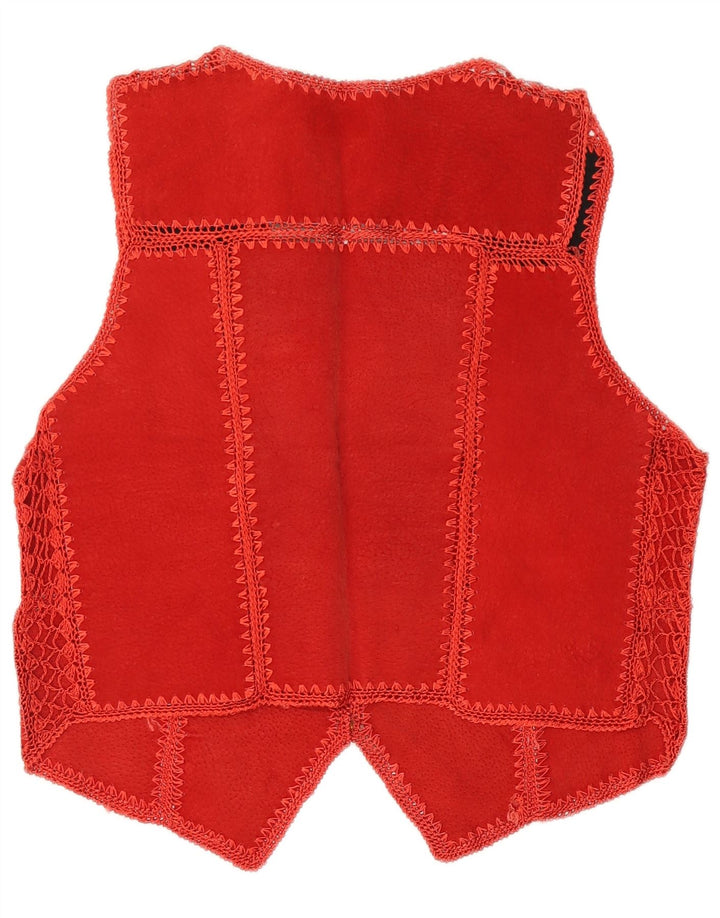 Vintage Womens Crop Suede Waistcoat UK 14 Medium Red Geometric
