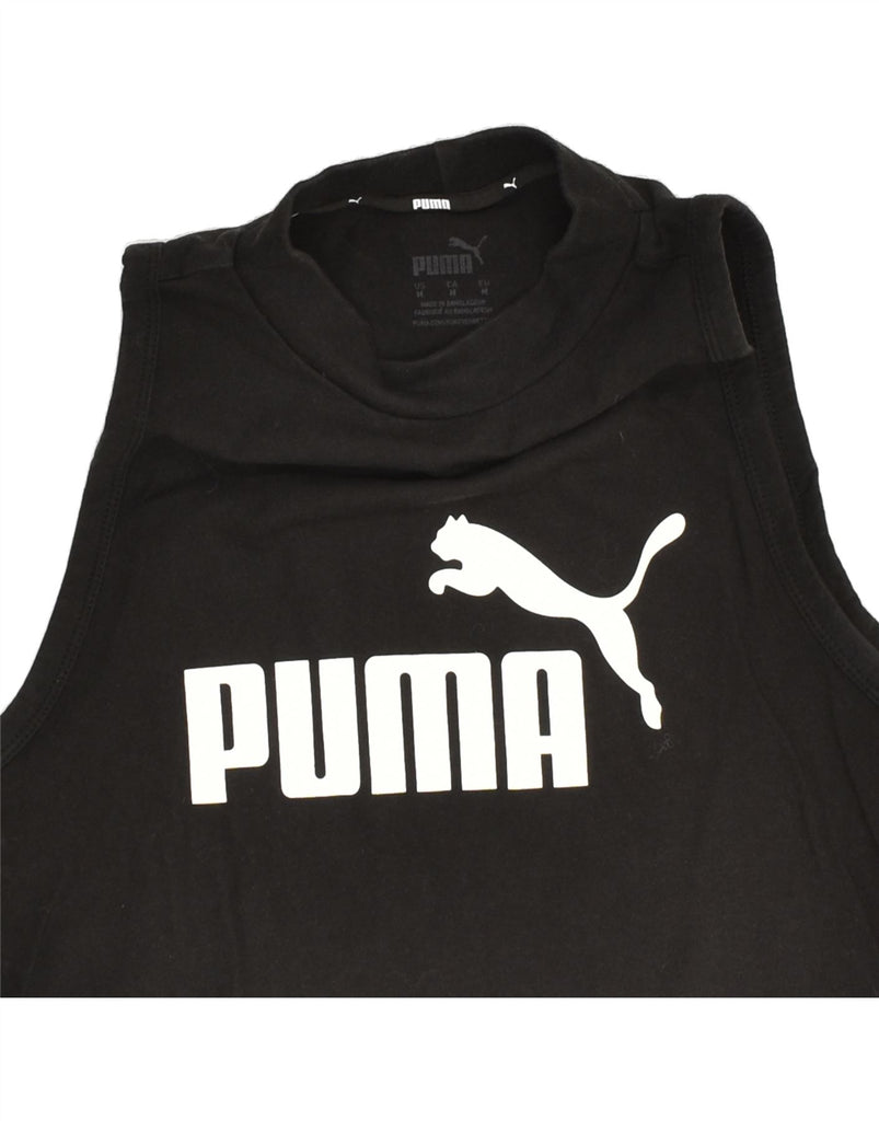 PUMA Womens Crop Graphic Vest Top UK 12 Medium Black Cotton | Vintage Puma | Thrift | Second-Hand Puma | Used Clothing | Messina Hembry 