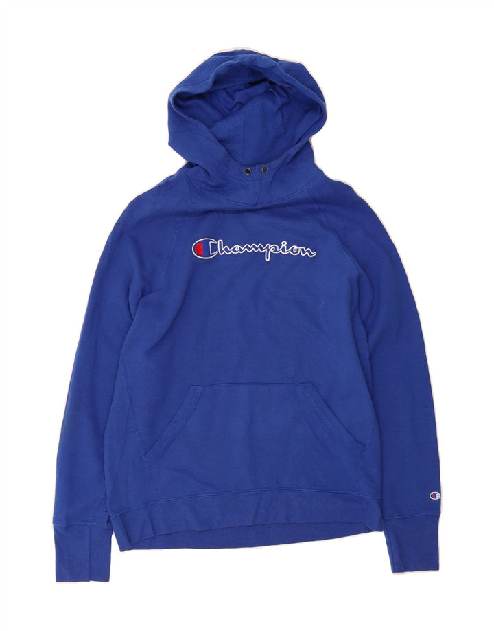 CHAMPION Womens Graphic Hoodie Jumper UK 14 Medium Blue Vintage Champion and Second-Hand Champion from Messina Hembry 