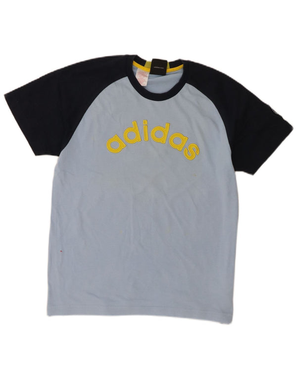 Adidas Boys Graphic T-Shirt Top 13-14 Years Blue Colourblock Cotton