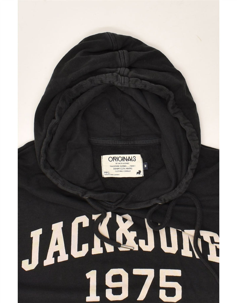 JACK & JONES Mens Graphic Hoodie Jumper Medium Black Cotton | Vintage Jack & Jones | Thrift | Second-Hand Jack & Jones | Used Clothing | Messina Hembry 