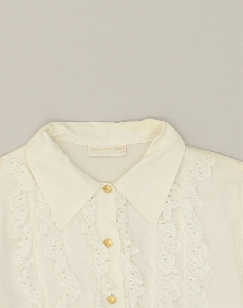 ROCCOBAROCCO Womens Ruffle Front Shirt IT 46 Large Off White Cotton | Vintage Roccobarocco | Thrift | Second-Hand Roccobarocco | Used Clothing | Messina Hembry 