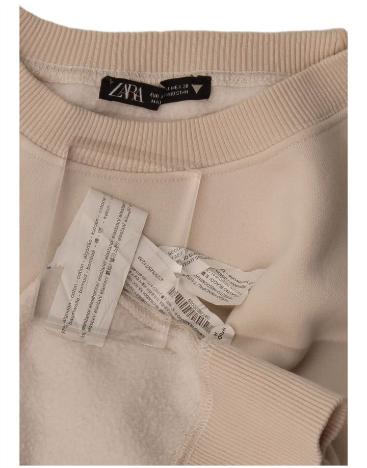 ZARA Womens Oversized Sweatshirt Jumper UK 14 Medium Beige Cotton