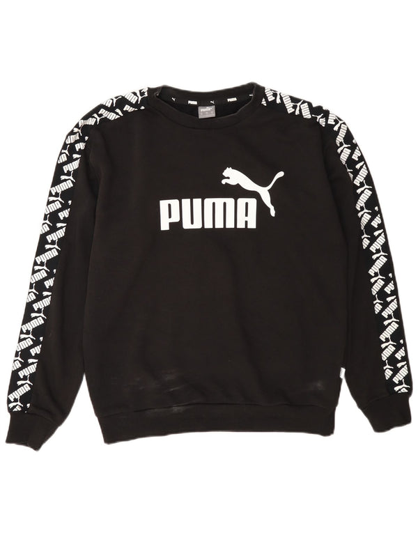Puma Womens Graphic Oversized Sweatshirt Jumper UK 6 XS Black Cotton