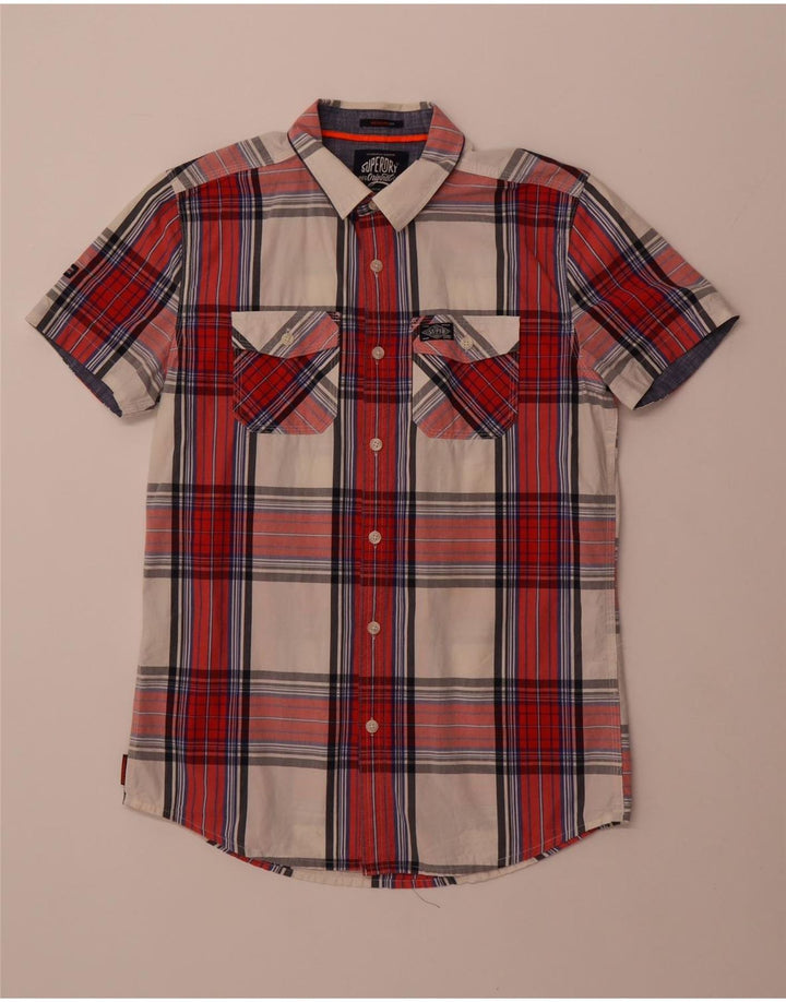 SUPERDRY Mens Regular Fit Short Sleeve Shirt Medium Red Check Cotton