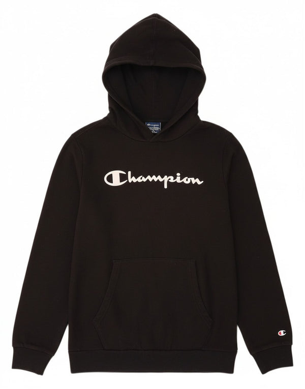 Champion Boys Graphic Hoodie Jumper 13-14 Years XL Black Cotton