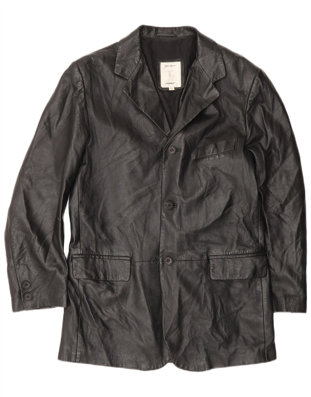 Conbipel Mens Leather Coat IT 46 Small Black Leather