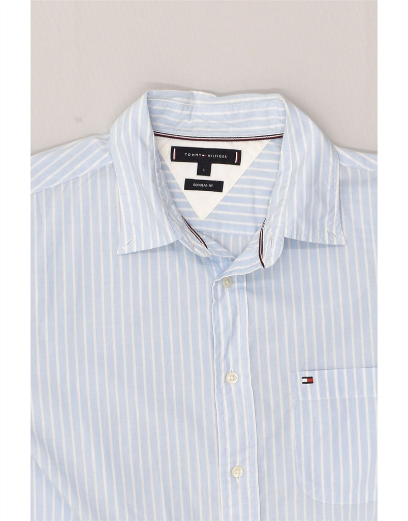 TOMMY HILFIGER Mens Regular Fit Shirt Large Blue Striped Cotton | Vintage Tommy Hilfiger | Thrift | Second-Hand Tommy Hilfiger | Used Clothing | Messina Hembry 