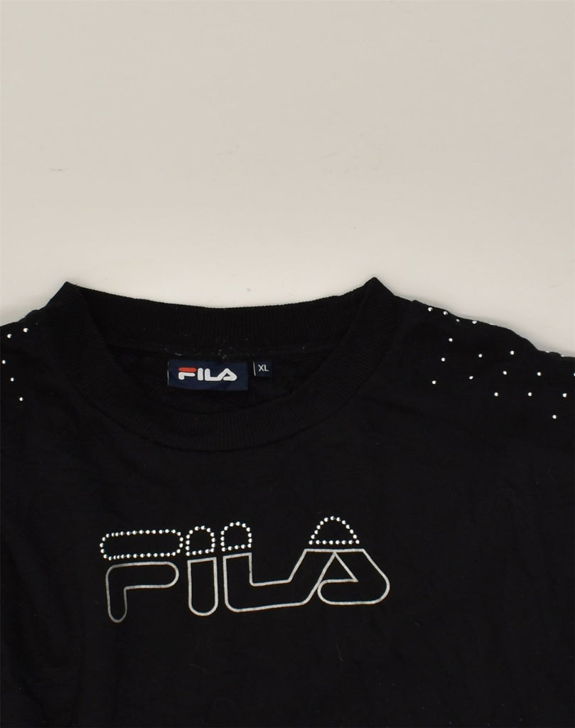 FILA Womens Graphic Sweatshirt Jumper UK 18 XL Black Polyester | Vintage Fila | Thrift | Second-Hand Fila | Used Clothing | Messina Hembry 