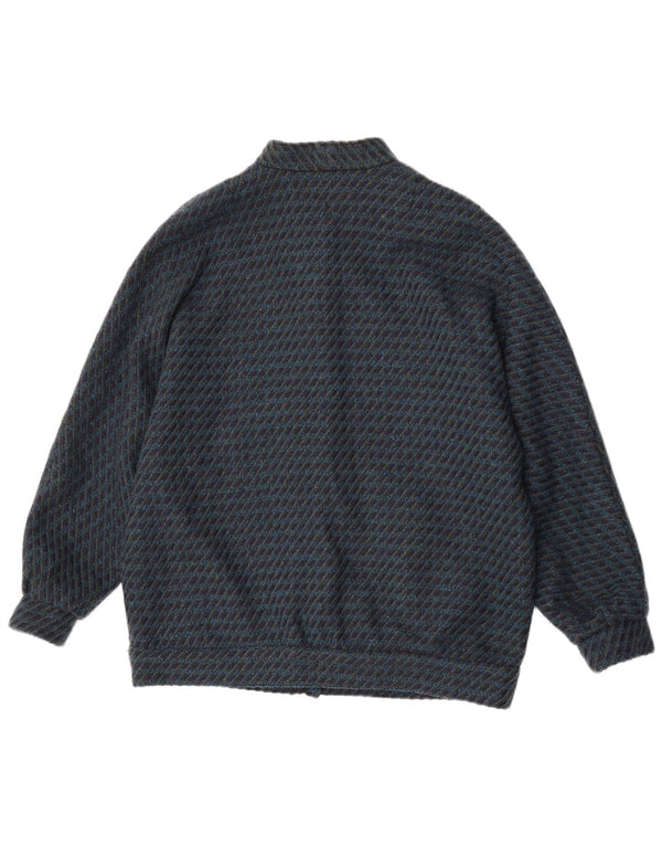 Vintage Womens 3/4 Sleeve Bomber Jacket UK 14 Large Navy Blue Striped
