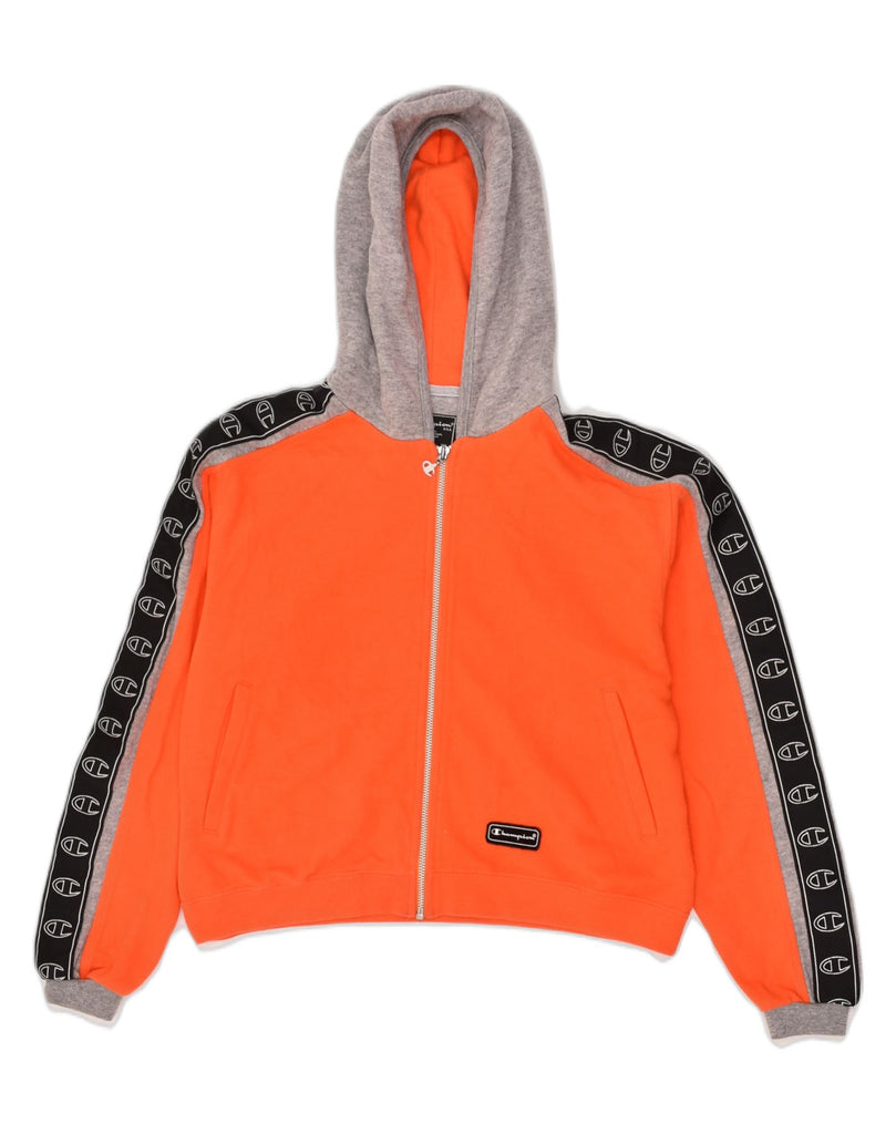 CHAMPION Womens Zip Hoodie Sweater UK 14 Medium Orange Colourblock Cotton | Vintage Champion | Thrift | Second-Hand Champion | Used Clothing | Messina Hembry 