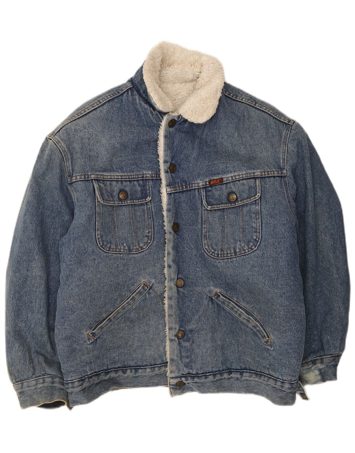 Rifle Mens Sherpa Denim Jacket UK 38 Medium Blue Cotton