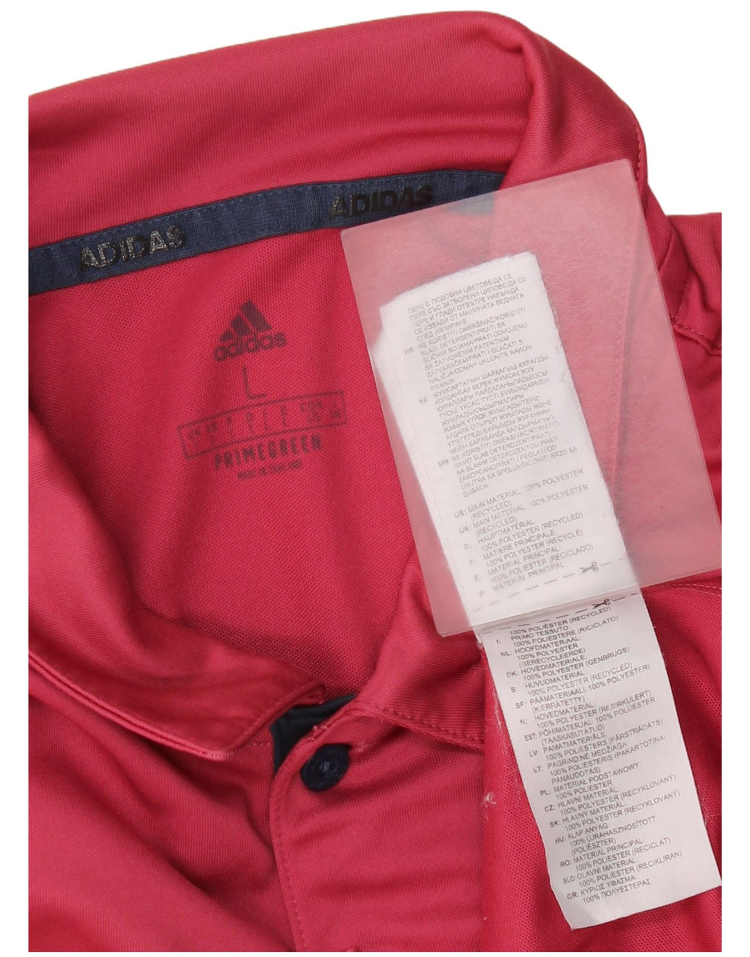 Adidas Mens Primegreen Polo Shirt Large Red Striped Polyester