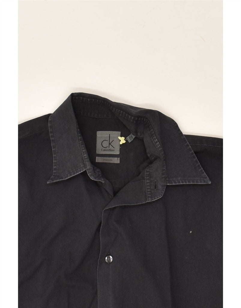 CALVIN KLEIN Mens Stretch Shirt Size 40  15 3/4 Medium Black Cotton | Vintage Calvin Klein | Thrift | Second-Hand Calvin Klein | Used Clothing | Messina Hembry 