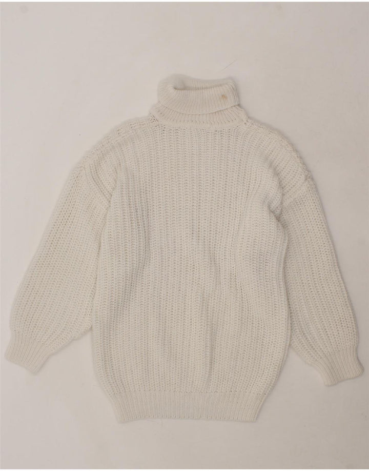 VINTAGE Womens Roll Neck Jumper Sweater UK 14 Medium White Acrylic Vintage Vintage and Second-Hand Vintage from Messina Hembry 