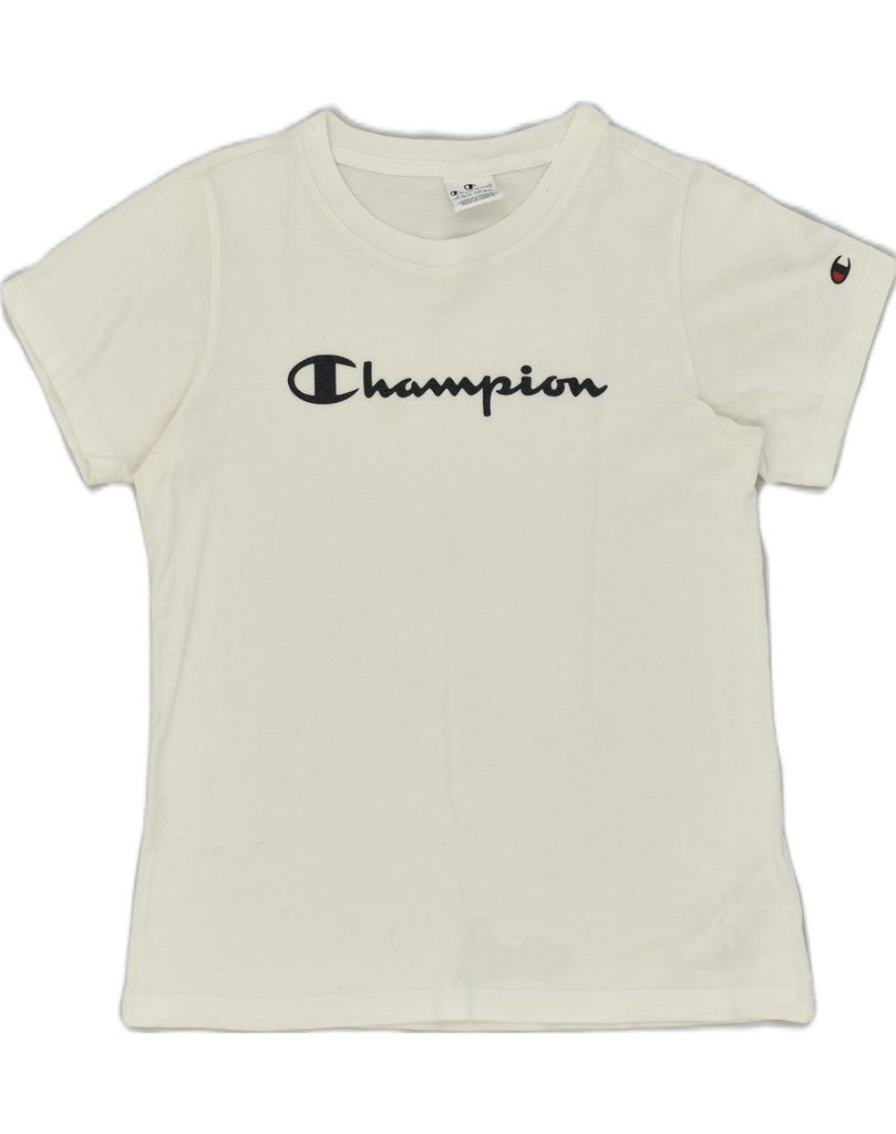 CHAMPION Girls Graphic T-Shirt Top 15-16 Years 2XL  White Cotton | Vintage Champion | Thrift | Second-Hand Champion | Used Clothing | Messina Hembry 