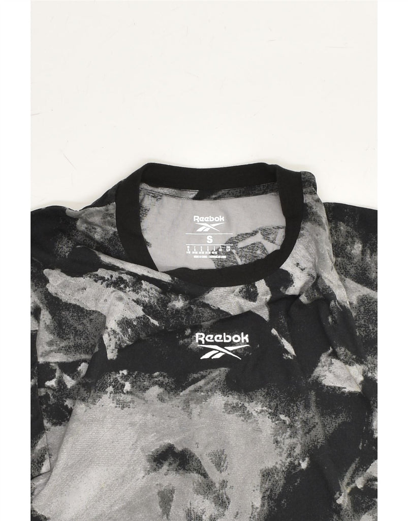 REEBOK Womens T-Shirt Top UK 8/10 Small Black Tie Dye | Vintage Reebok | Thrift | Second-Hand Reebok | Used Clothing | Messina Hembry 