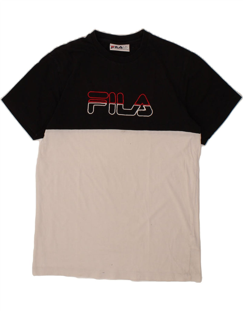FILA Mens Graphic T-Shirt Top Small Black Colourblock Cotton Vintage Fila and Second-Hand Fila from Messina Hembry 