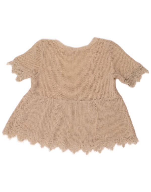 Zara Womens Trafaluc Crop Crochet Blouse Top UK 6 XS Beige Cotton