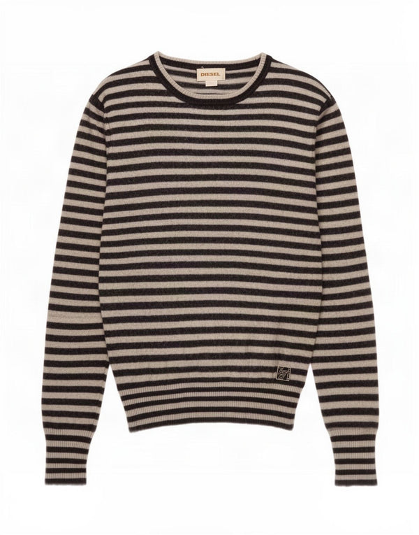 Diesel Womens Boat Neck Jumper Sweater UK 12 Medium Navy Blue Striped