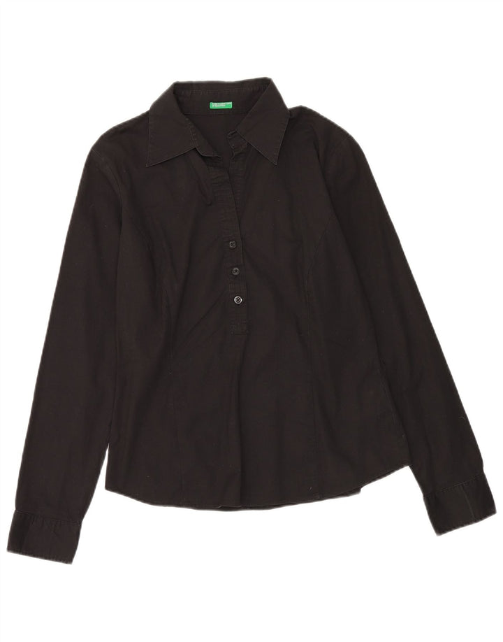 BENETTON Womens Pullover Shirt UK 14 Medium Black Cotton