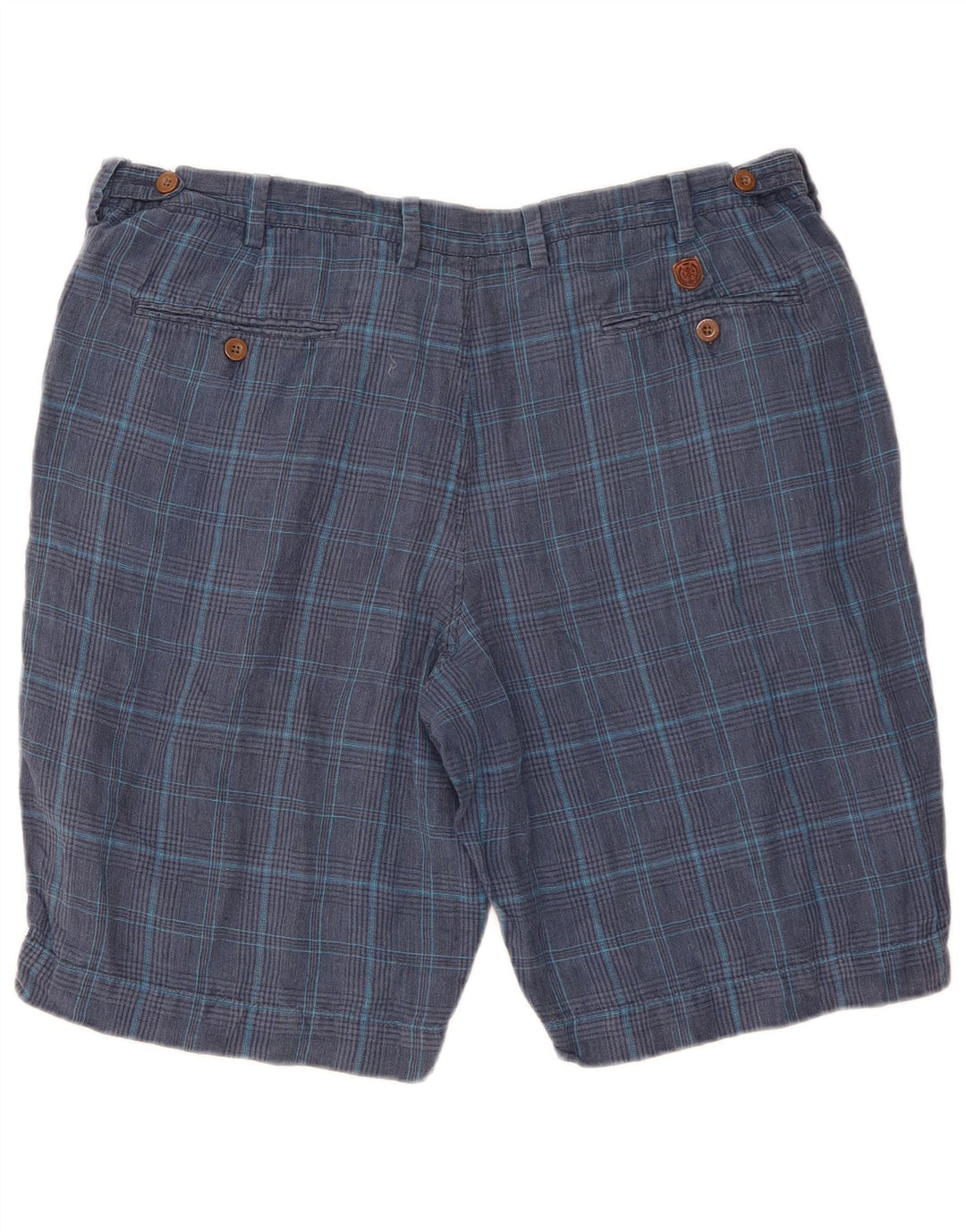 MARKS & SPENCER Mens Chino Shorts W40 XL Navy Blue Check Linen