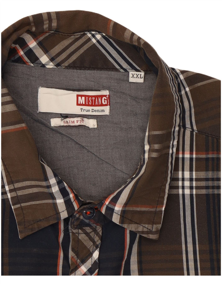 Mustang Mens Slim Fit Shirt 2XL Brown Check Cotton