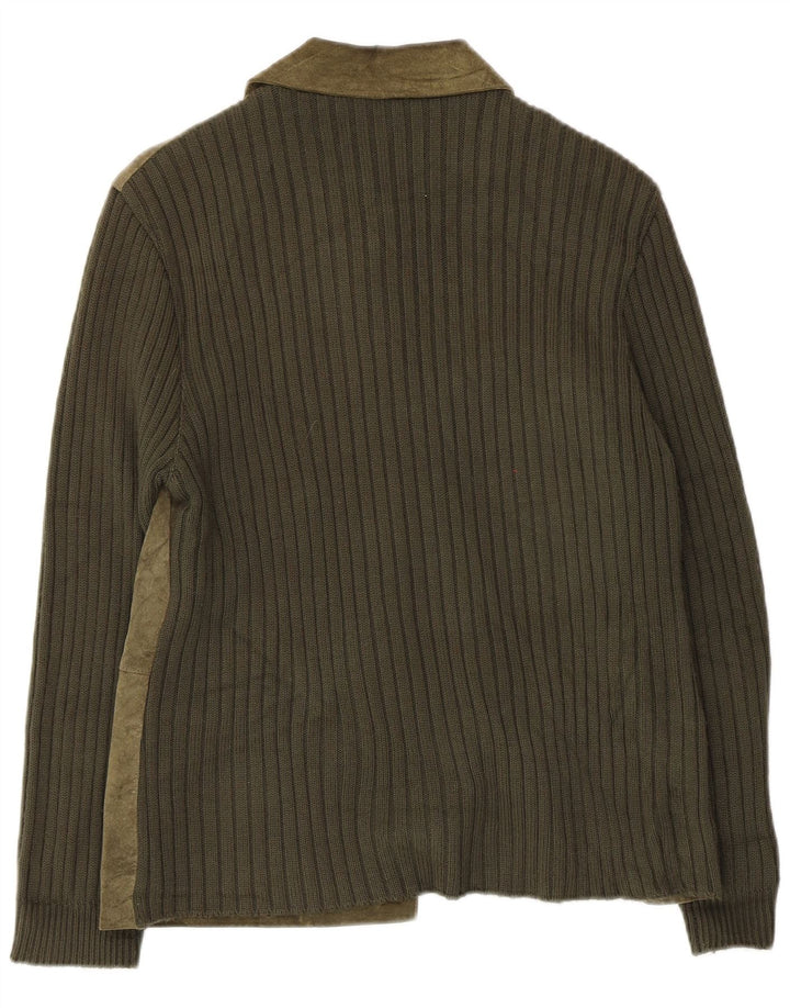 Vintage Womens Knit Suede Jacket UK 14 Medium Green Leather