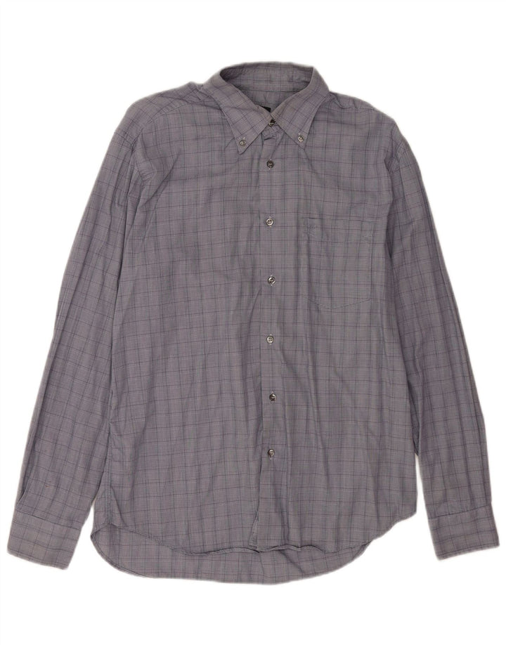 Roccobarocco Mens Shirt Size 42 16 1/2 Large Blue Check Cotton