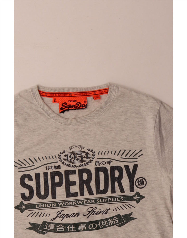 Superdry Mens Graphic T-Shirt Top Large Grey Flecked Cotton