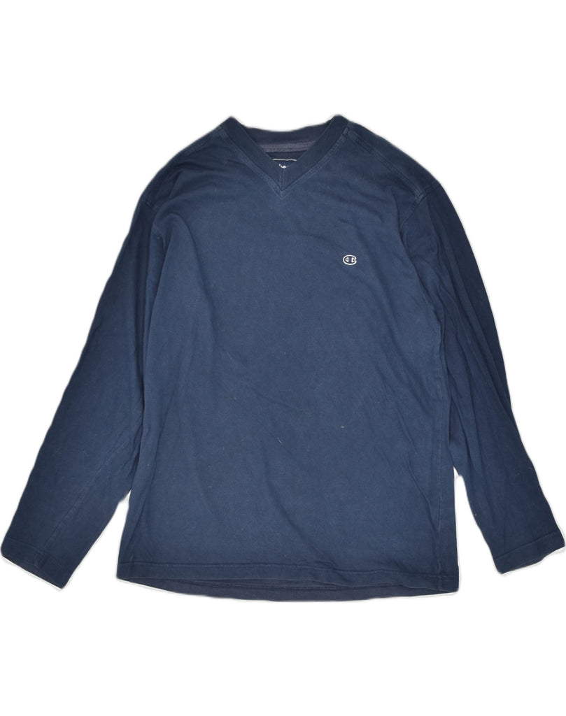 CHAMPION Mens Top Long Sleeve Large Navy Blue Cotton | Vintage | Thrift | Second-Hand | Used Clothing | Messina Hembry 