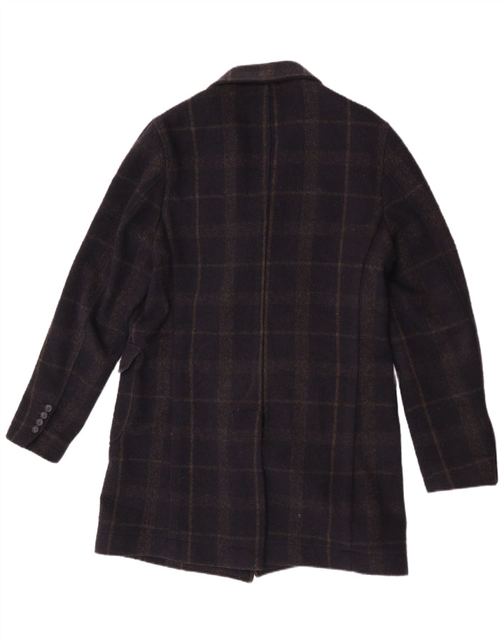 Enrico Coveri Mens Double Breasted Coat IT 50 Large Navy Blue Check Wool