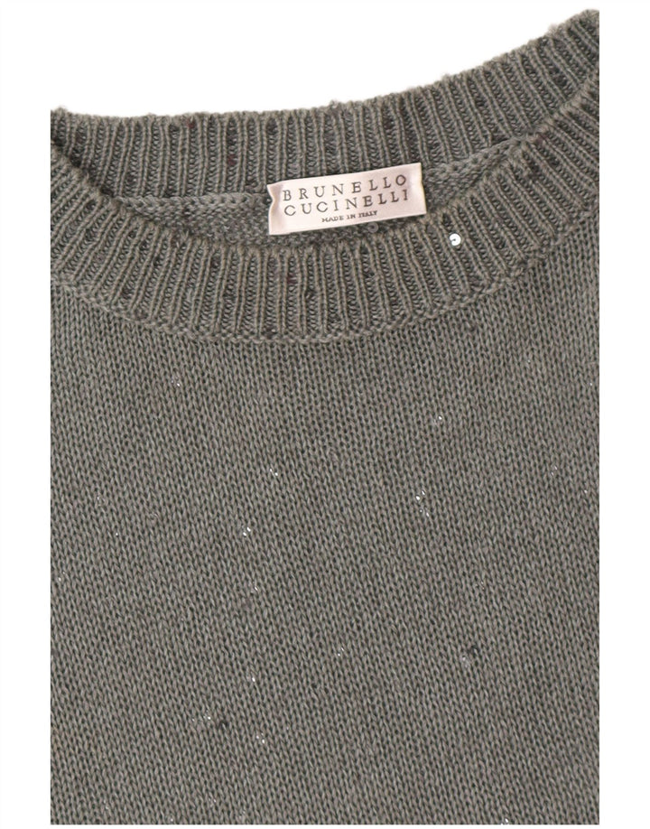 BRUNELLO CUCINELLI Womens Crew Neck Jumper Sweater UK 12 Medium Grey