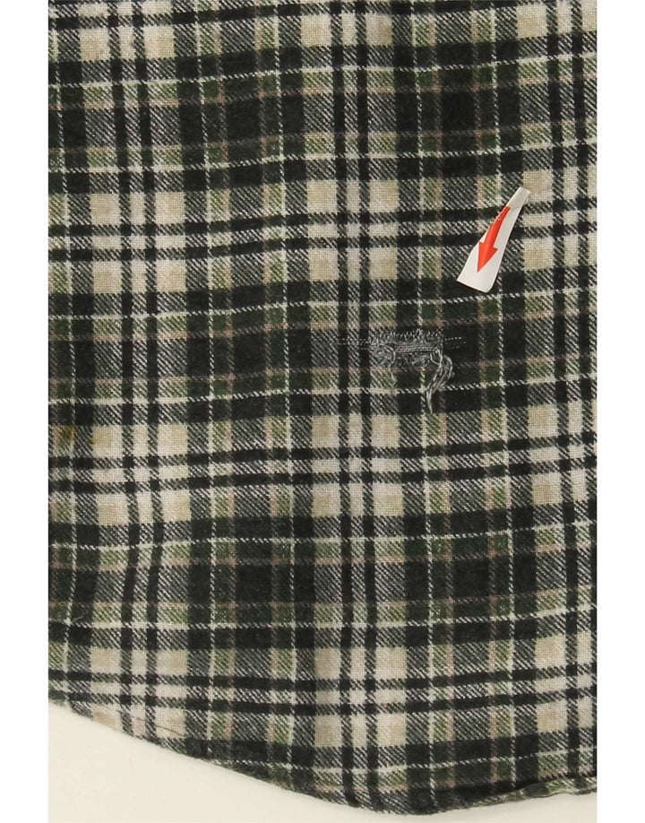 Vintage Mens Flannel Shirt Large Green Check Cotton