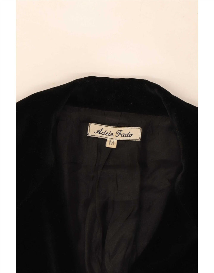 Adele Fado Womens 3 Button Velvet Blazer Jacket UK 12 Medium Black