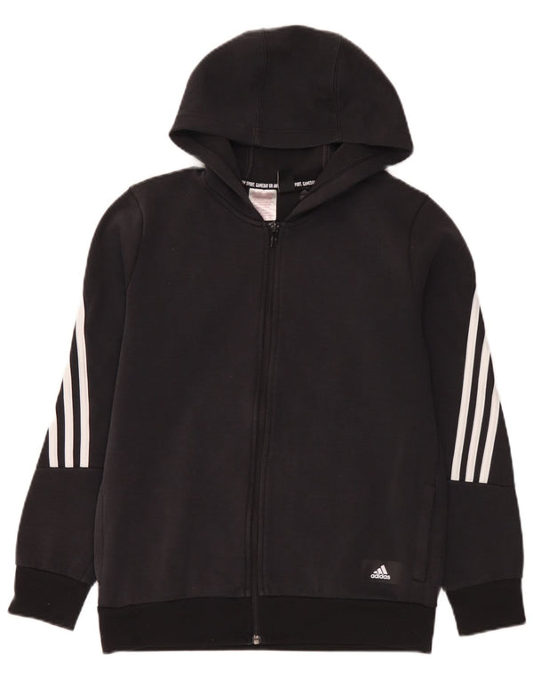 Adidas Boys Zip Hoodie Sweater 13-14 Years Black Cotton