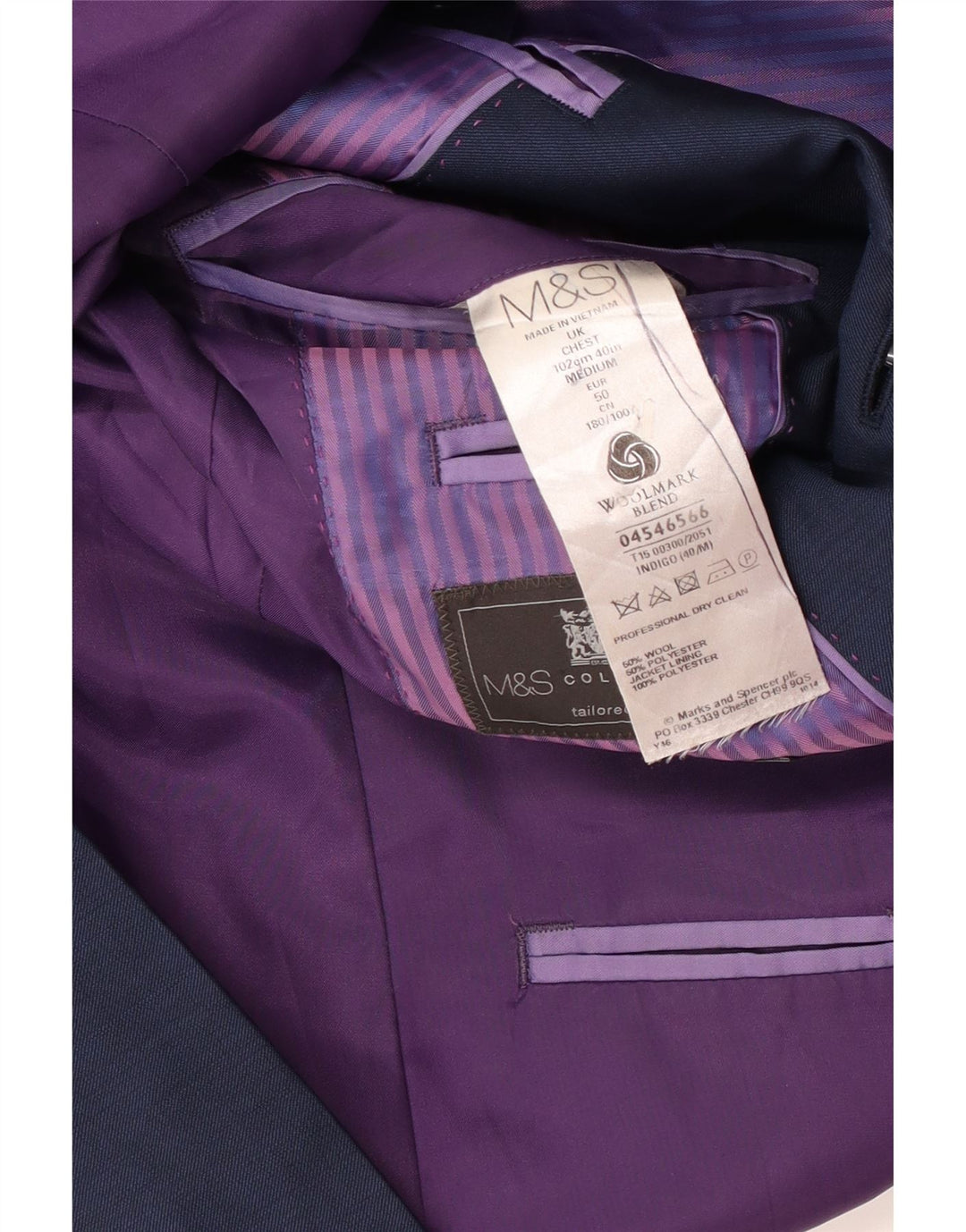 Marks & Spencer Mens 2 Button Blazer Jacket UK 40 Large Navy Blue Wool