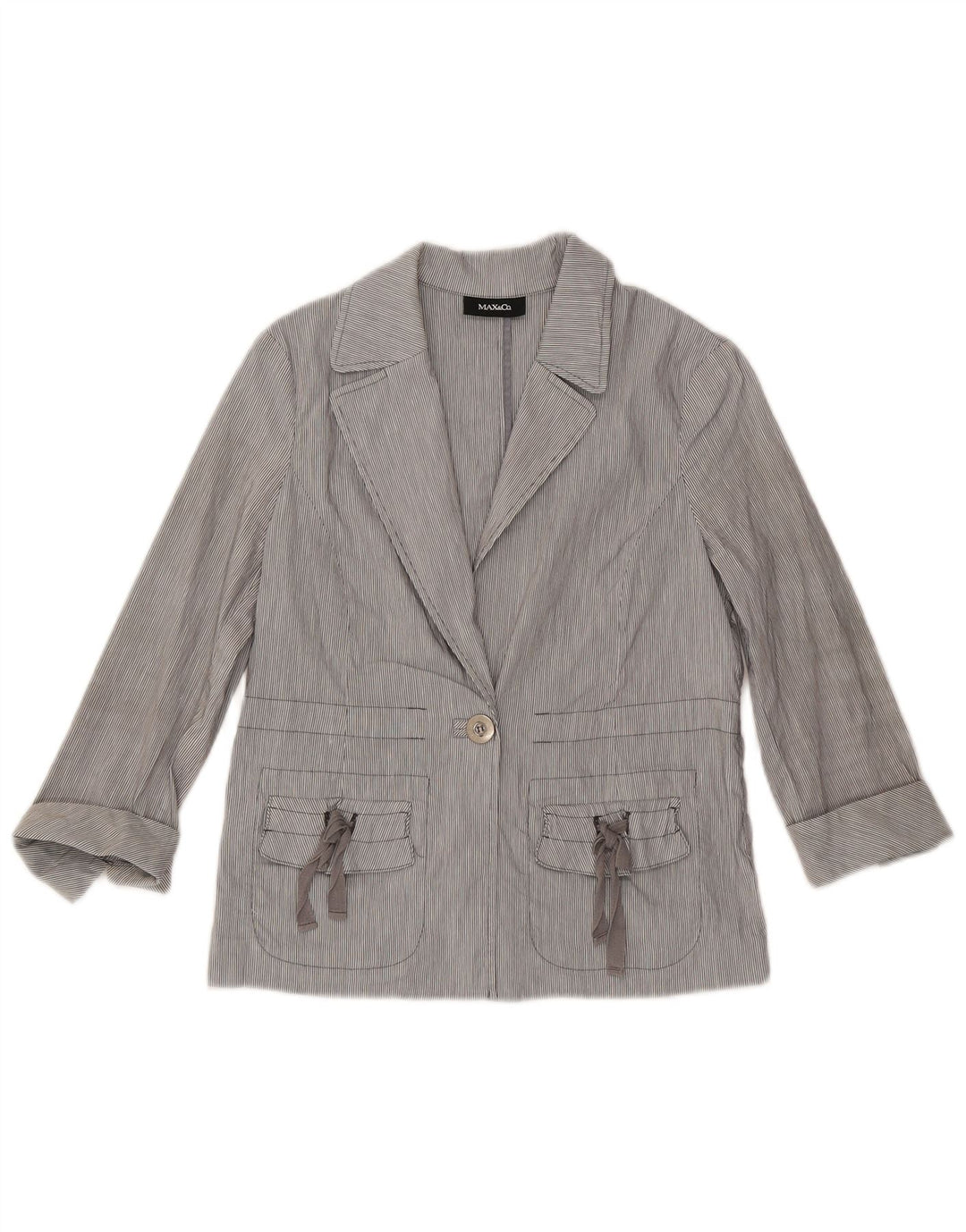 Max & Co. Womens 3/4 Sleeve Blazer Jacket UK 8 Small Blue Pinstripe