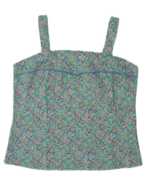 Vintage Womens Cami Top UK 10 Small Turquoise Floral