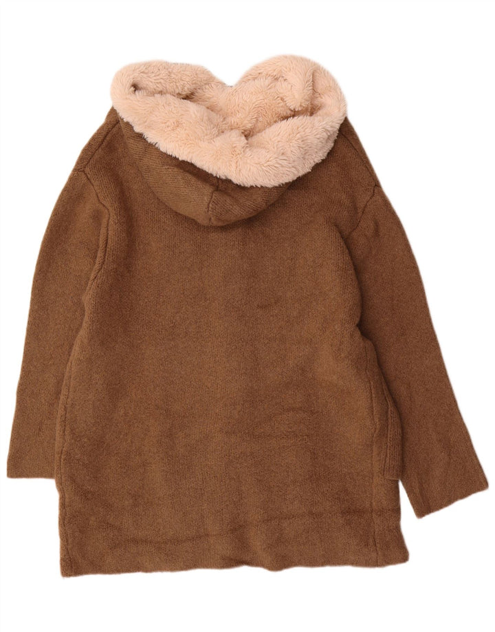 ZARA Womens Oversized Longline Hooded Cardigan Sweater UK 14 Medium Brown